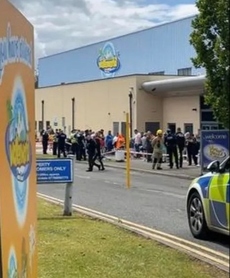 Customers have been evacuated in their swimming costumes