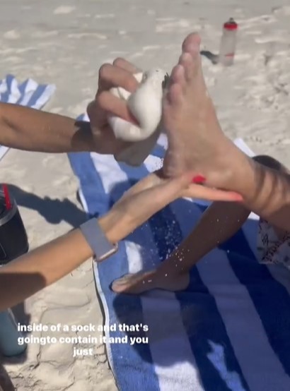 She was able to use the sock to wipe off sand from her kids as they prepare to leave the beach