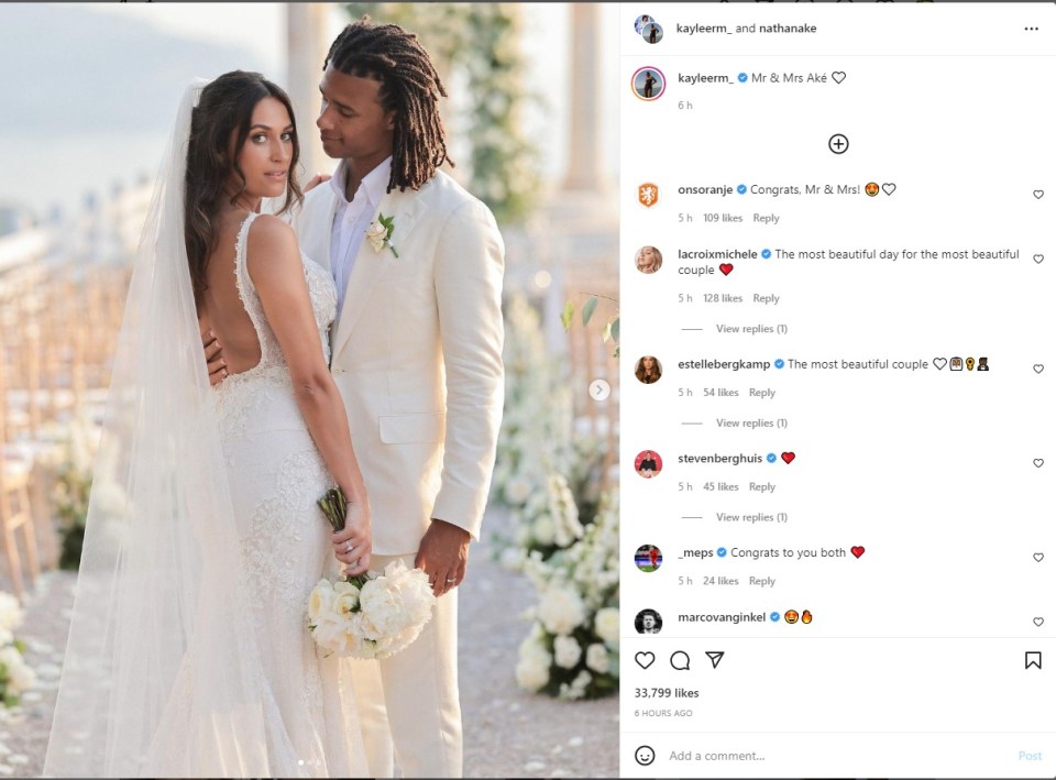 Kaylee Ramman was quick to post this gorgeous wedding shot with Manchester City defender Nathan Ake on her Instagram