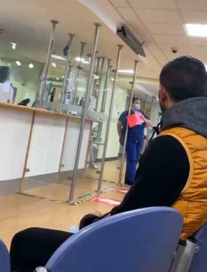 In the video - one nurse comes out and addresses everyone in the waiting room