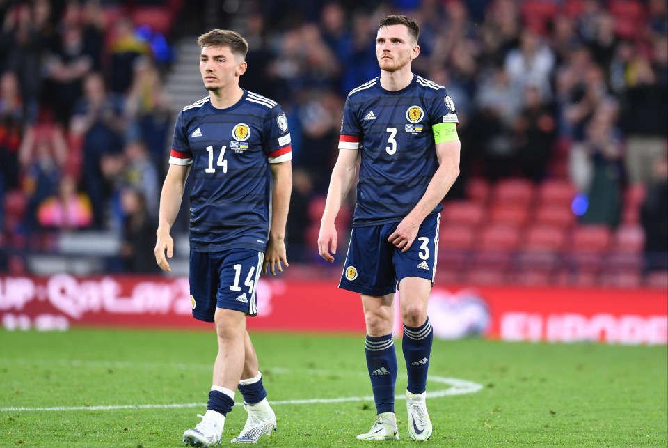 Gilmour (L) was helpless to prevent Scotland from seeing their World Cup hopes dashed