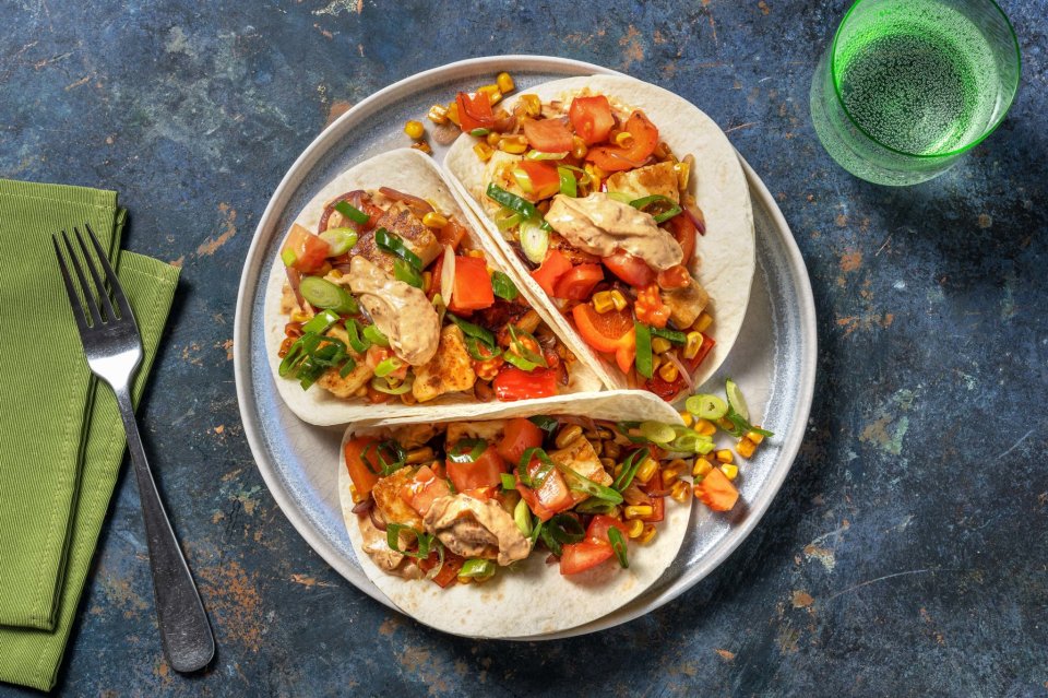 Halloumi, Pepper and Sweetcorn Tacos