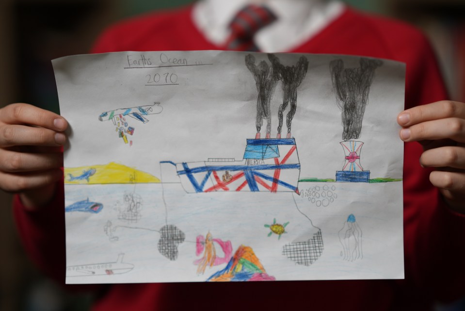 The children, aged between seven and 11, have drawn what they think our oceans will look like by 2070