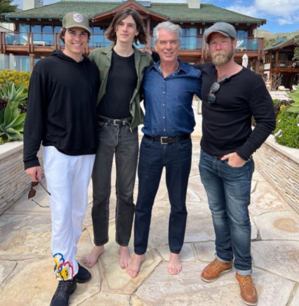 Pierce Brosnan with three of his grown up sons