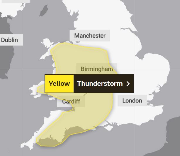 A yellow weather warning is in place