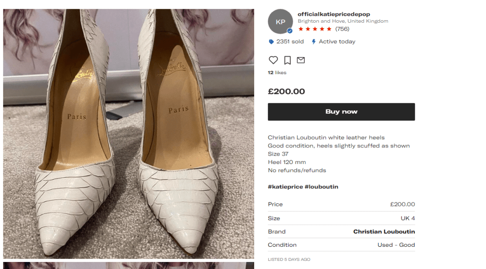 And the star, who was made bankrupt in 2019, is selling second-hand clothing and shoes on Depop in a bid to rake in some cash