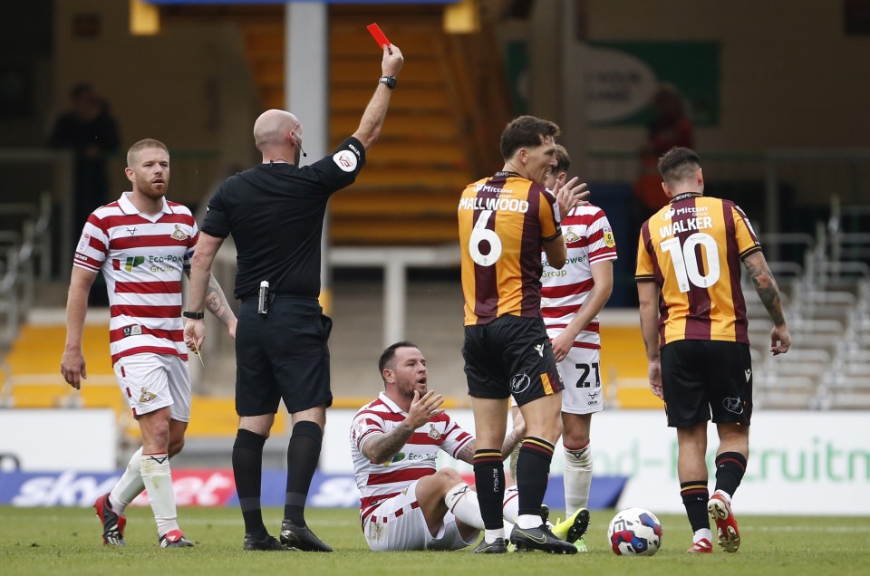 Tomlin had a Doncaster debut to forget after being red carded just before the break