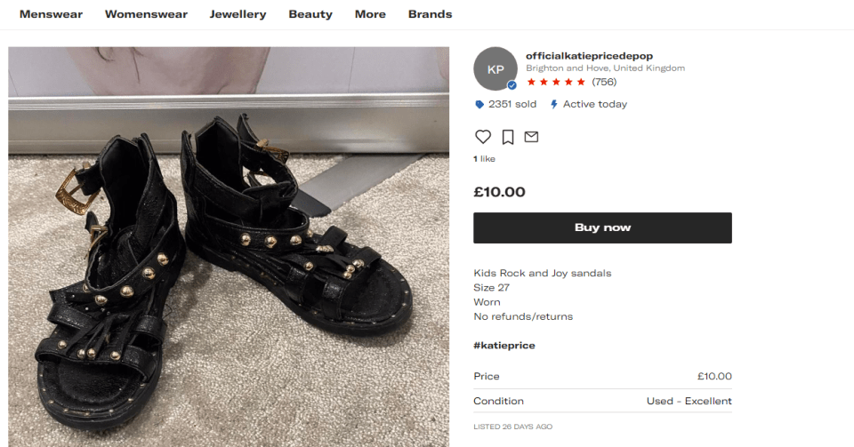 She's selling a pair of sandals for just £10 on the second-hand site