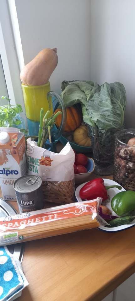 She gets plenty of fruit, veg, tinned goods, pasta and fridge staples from her food club