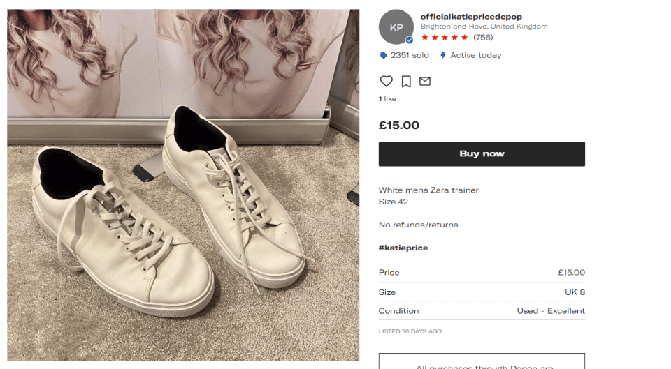 A pair of white men's trainers from Zara will go for £15