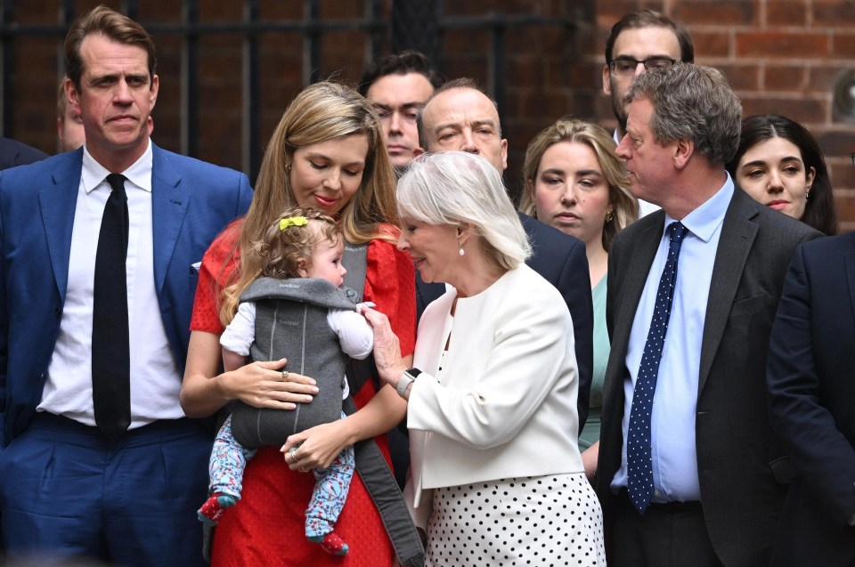 Nadine Dorries speaks to Carrie Johnson outside 10 Downing Street