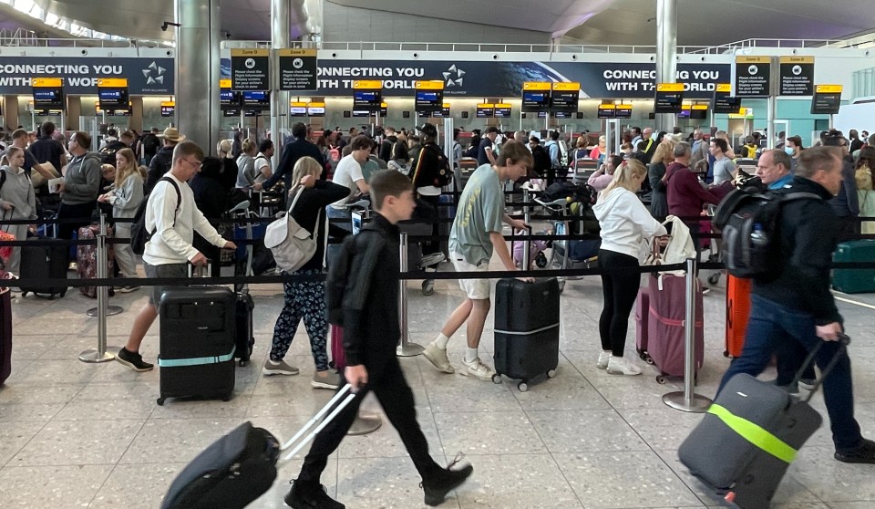 Heathrow Airport's Terminal 2 saw holidaymakers snaking around check in