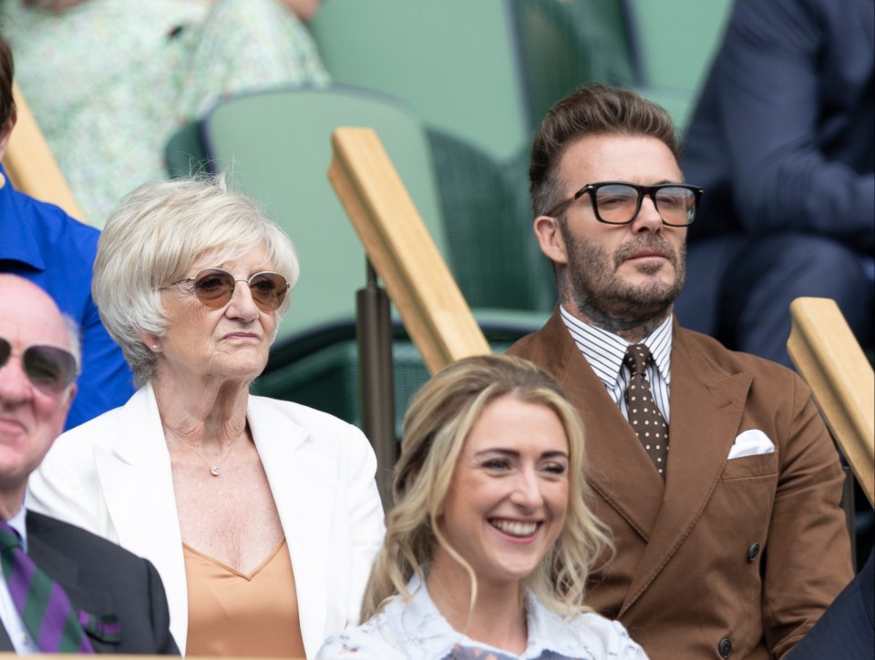 David Beckham sat in the Wimbledon Royal Box with mum Sandra