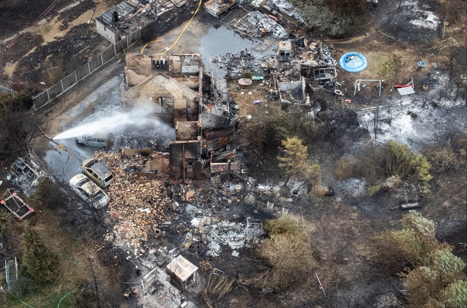 Aerial shots show the damage caused elsewhere in Wennington