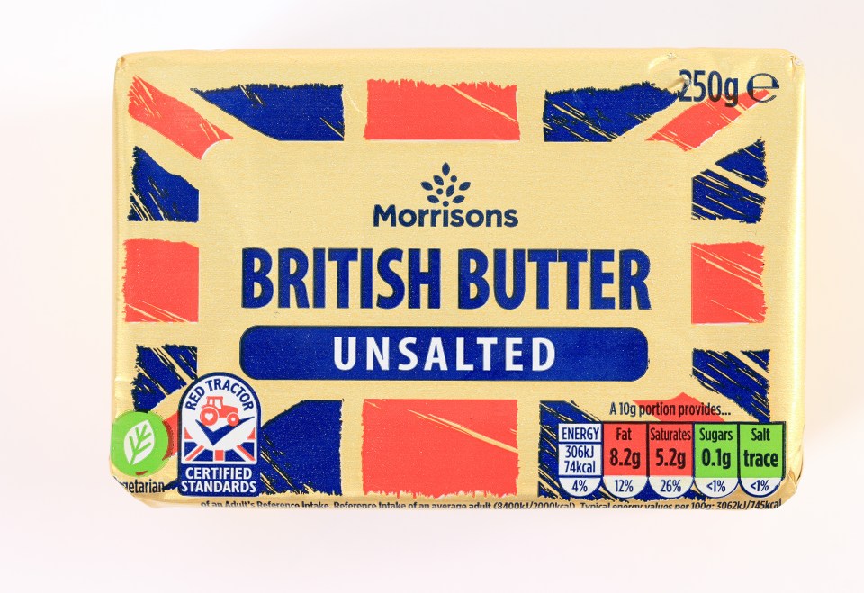 Morrisons British Butter Unsalted features the UK flag