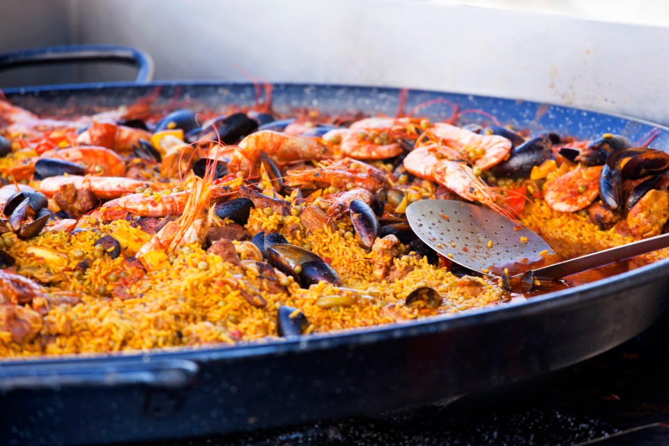 Enjoy a classic Spanish seafood paella