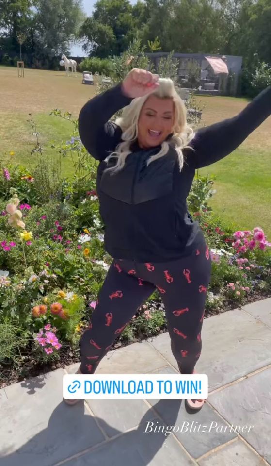 Gemma Collins beamed as she danced in the heatwave in her garden