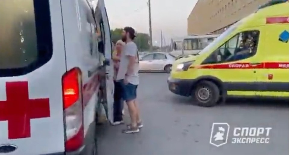 Other footage reportedly shows his mum trying to climb into an ambulance carrying him