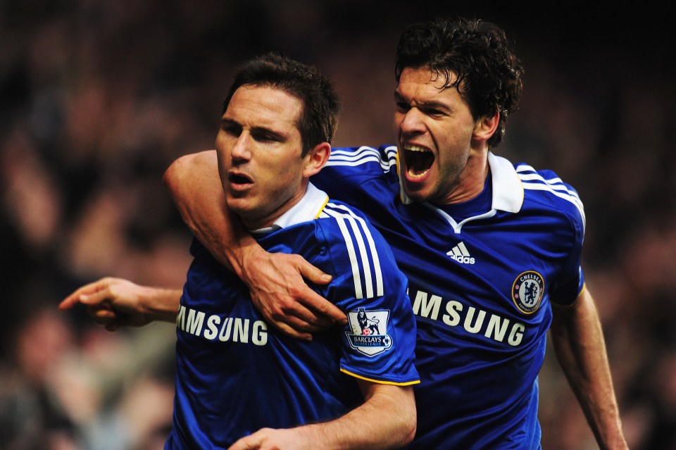 Ballack, right, celebrates with Frank Lampard