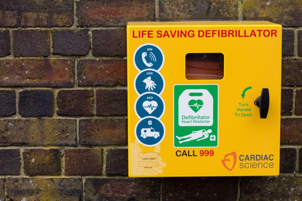 Know what a defibrillator station looks like