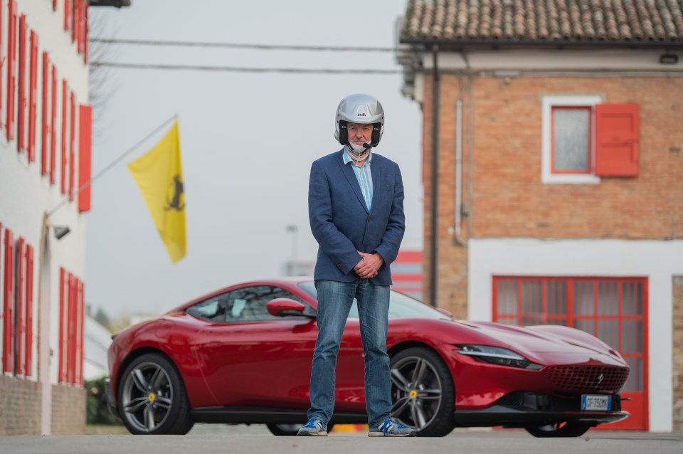 James with a Ferrari, of course, in the new show