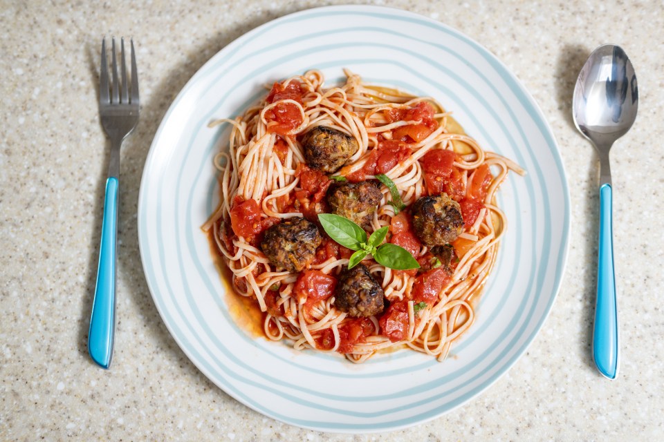 There is enough meatballs with spaghetti in this recipe to serve five of these meals