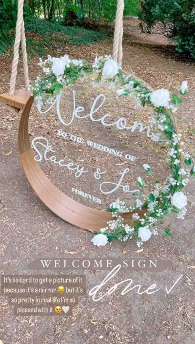 Stacey wanted to make as much as she could for the wedding, from favours to this sign  created from a mirror