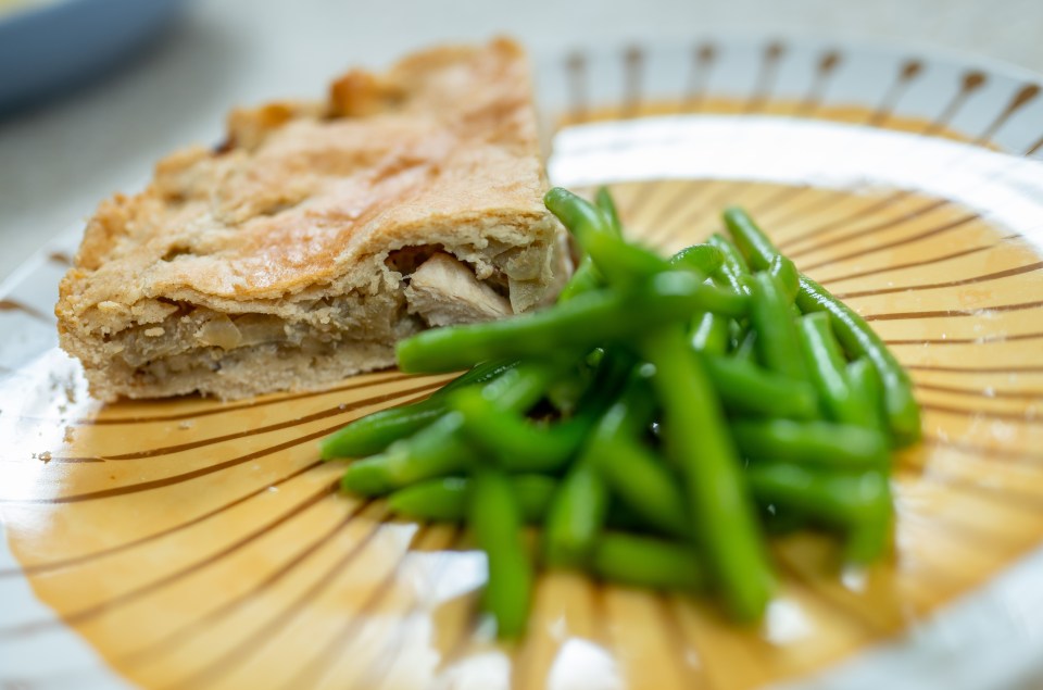 This chicken and onion pie costs only 30p per person