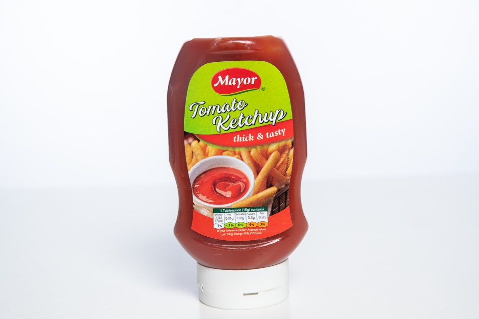 Mayor is a thick, dark ketchup from Asda that is tangy and tasty and similar to Heinz