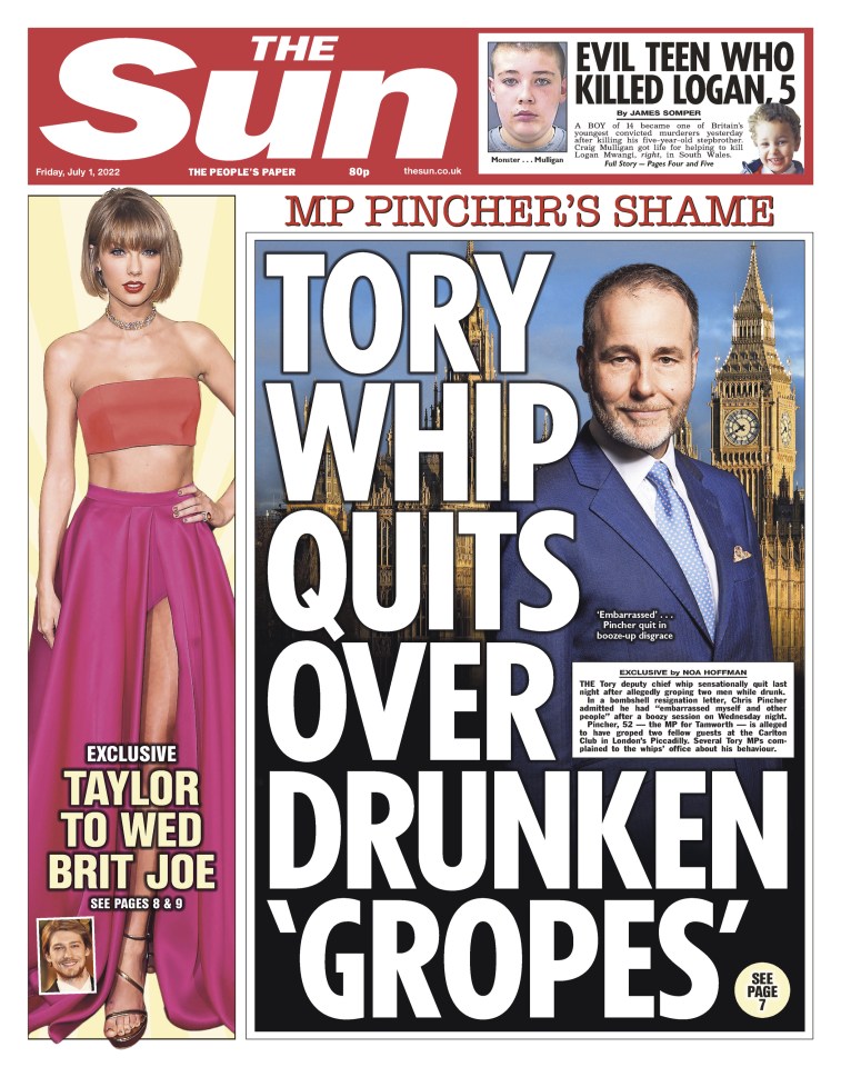 The Sun reported on Pincher's drunken shame