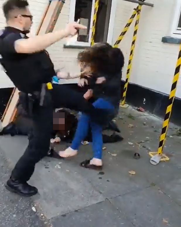 A policeman who kicked over a teen girl has been let off with a written warning