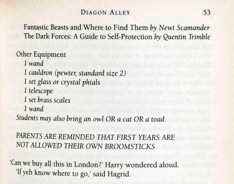 It contained errors including '1 wand' appearing twice in a list of wizarding equipment on page 53