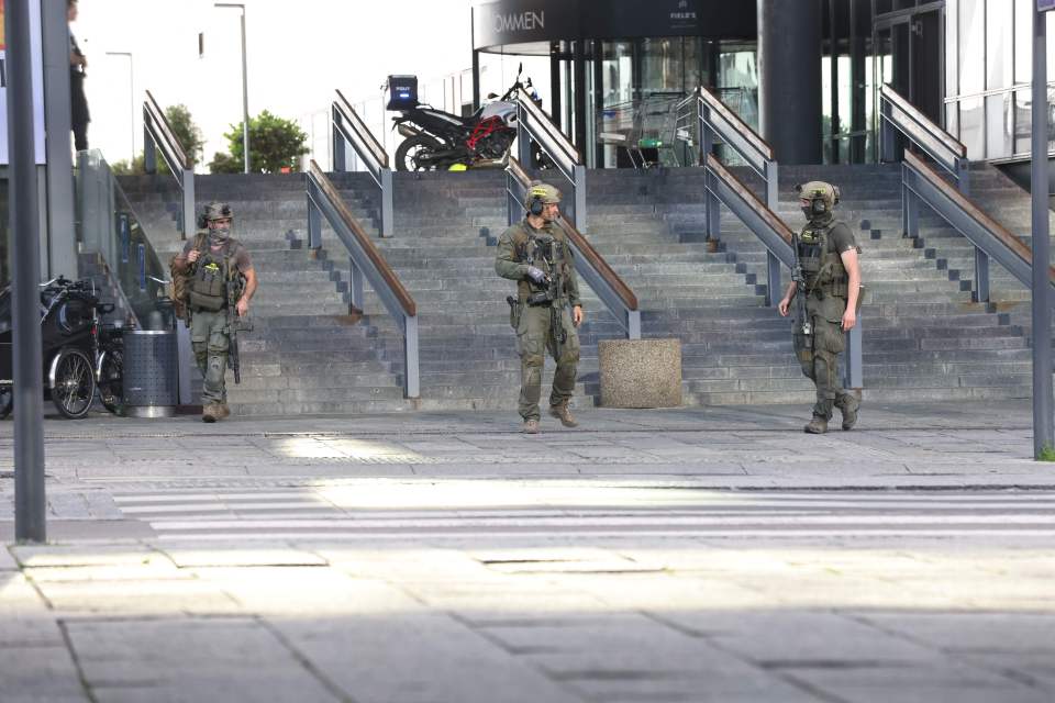 Heavily armed officers at the Fields shopping centre