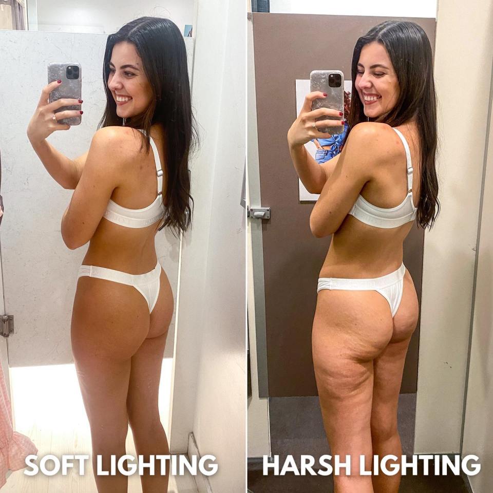 The influencer demonstrated how different lighting can make your body look completely different