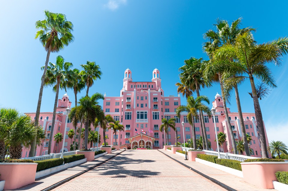 The entirely candyfloss pink historic Don CeSar Hotel has beach access too