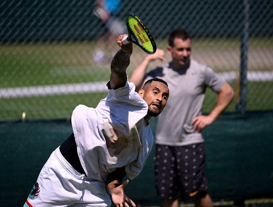 Kyrgios, 27, was on the practice court earlier today