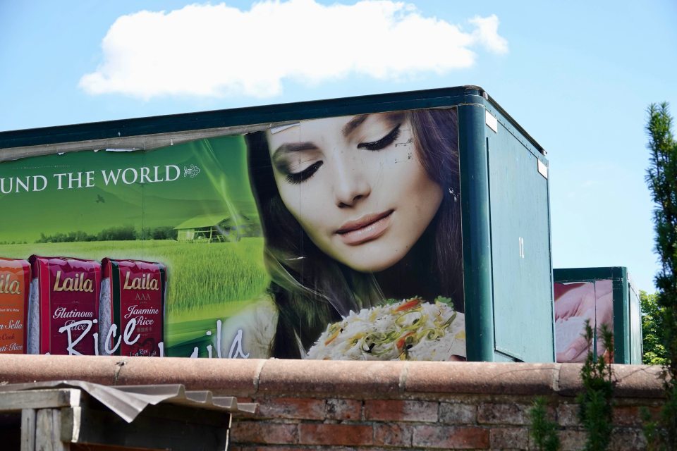 The trailers are printed with an ad for Laila rice, although the company no longer owns either