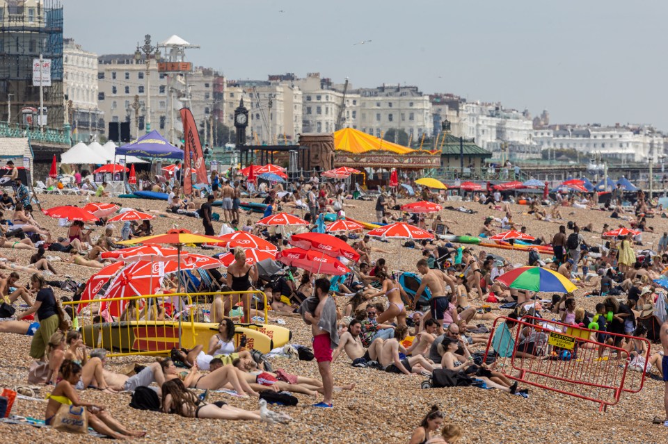 Brighton beach was packed out on Tuesday as temperatures soared