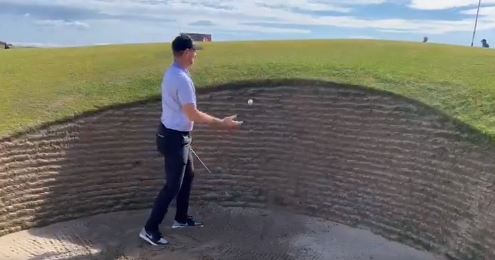 The Brit cheekily got out of the sand by throwing his ball out of the bunker