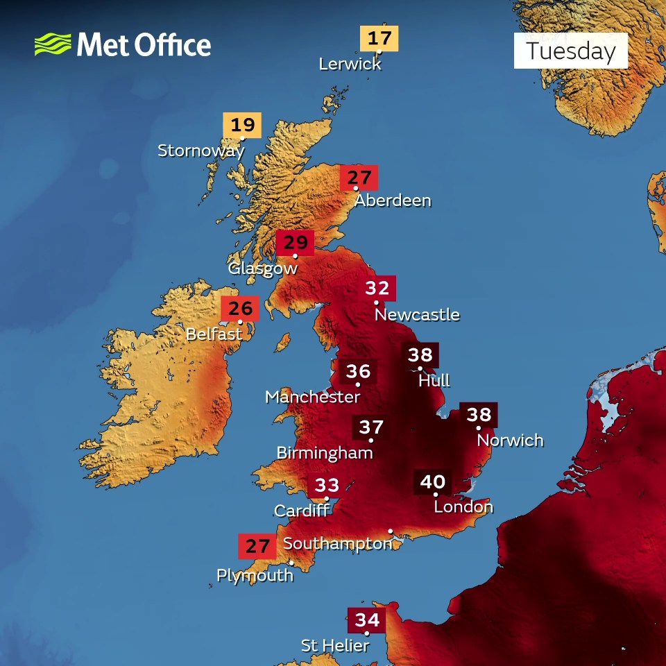 Temperatures will peak on Tuesday