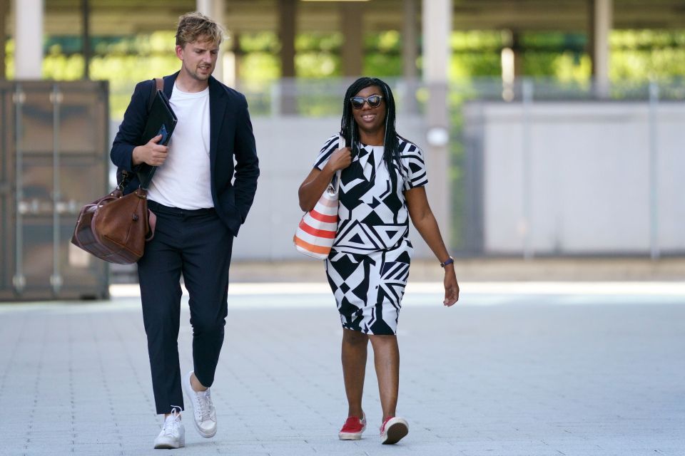 Kemi Badenoch and an aide arrive at the ITV leadership debate last night