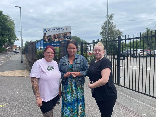 Parents Vikki Smith, Sarah Heeks and Louise Rowe said they were outraged by the behaviour outside St Gregory's Catholic Academy