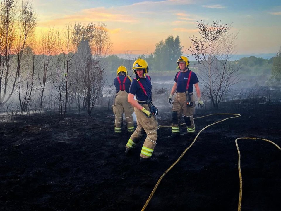 Firefighters were hit with golf ball as they tackled a nature reserve blaze