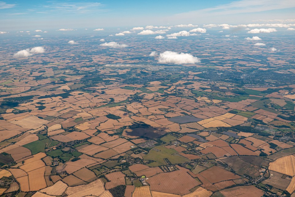 Bone-dry fields near Stansted airport in Essex