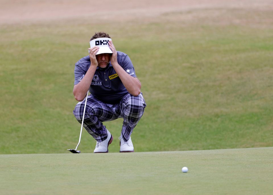 Ian Poulter lines up putt on the final day of The Open at St Andrews