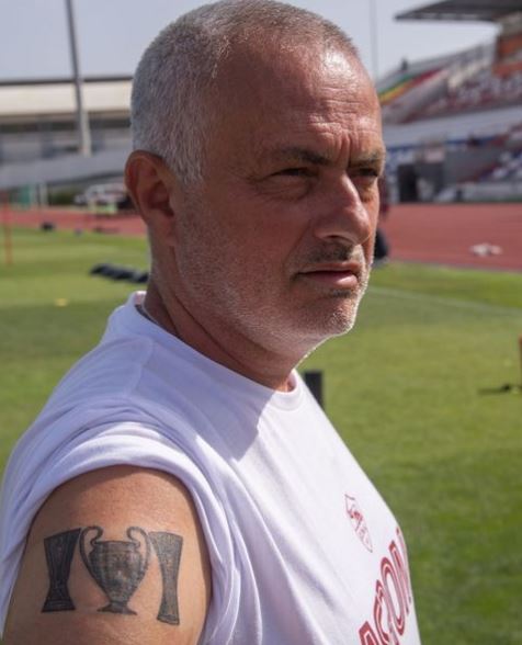 Jose Mourinho has celebrated his feat of winning all three European trophies with a unique tattoo