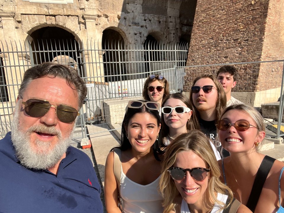 Russell Crowe amused fans by taking his family to the Colosseum in Rome in 2022