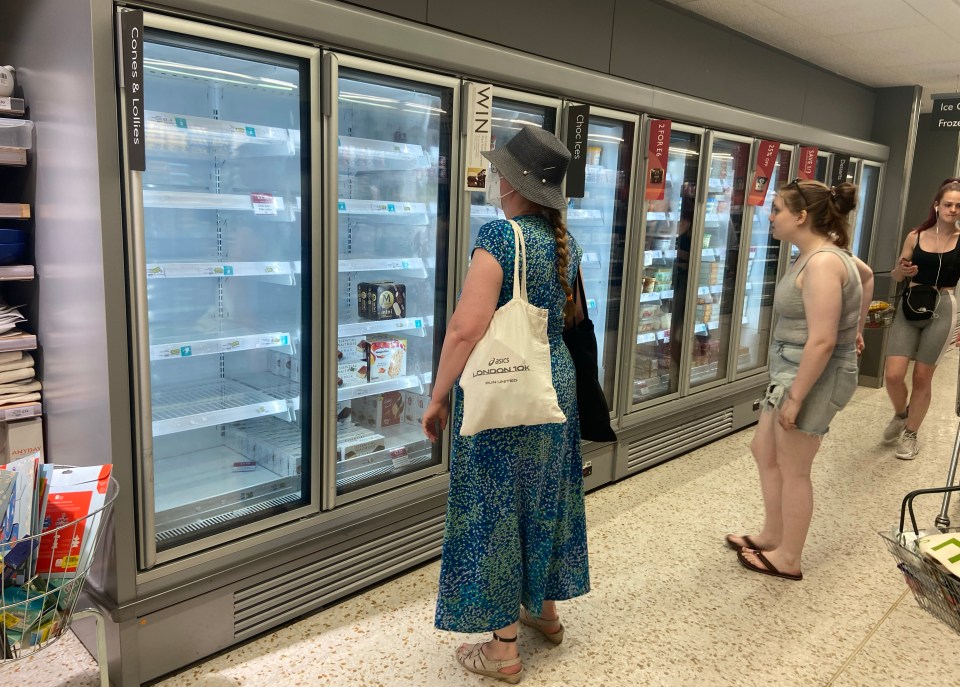 Ice cream freezers at Waitrose, Chesham, Buckinghamshire, were empty as Brits sought ways to cool down