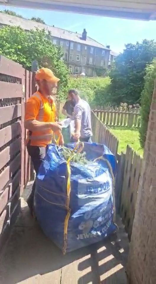 Jamie and a pair of pals tipped two bulging sacks of hedge trimmings on her lawn