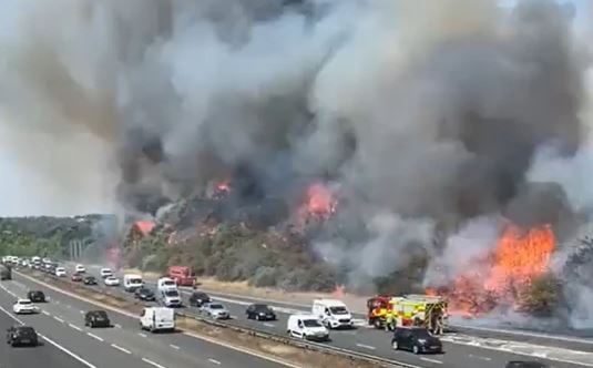 Grassland next to the A2 near Dartford Heath, Kent, was among the first to go up in flames